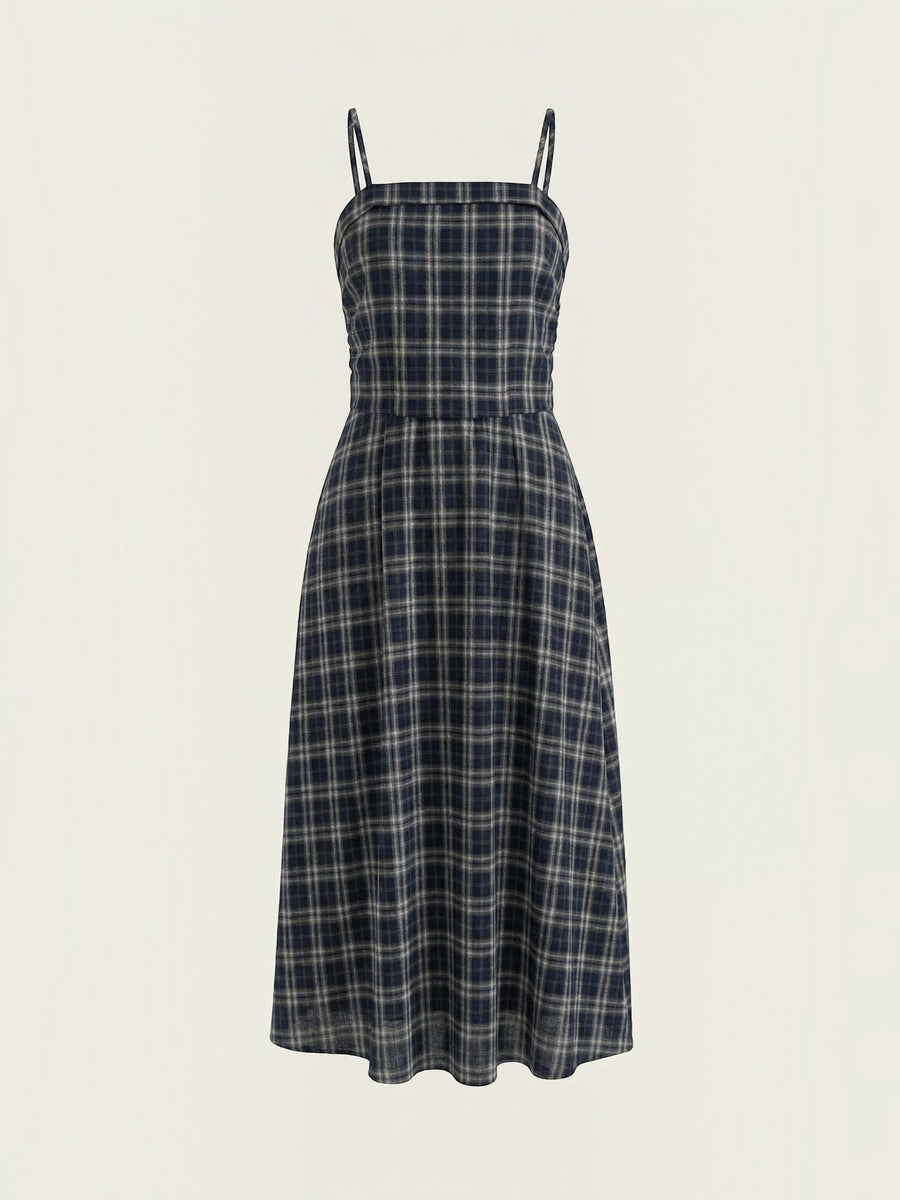 Ronda Gingham Strappy Flared Midi Dress