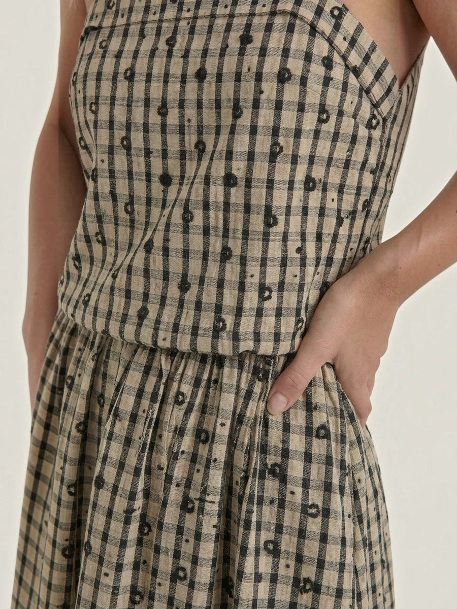 Ronda Gingham Strappy Flared Midi Dress