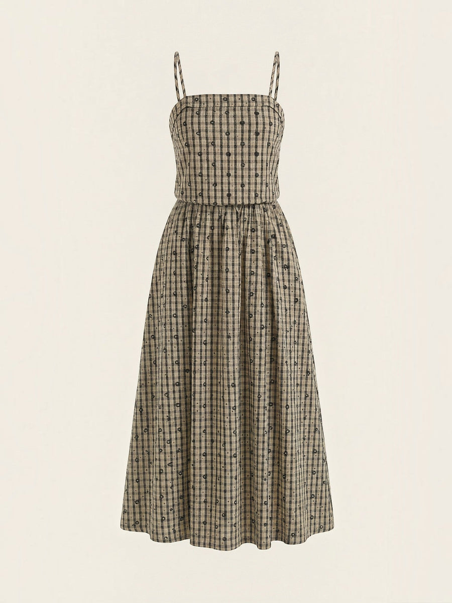 Ronda Gingham Strappy Flared Midi Dress