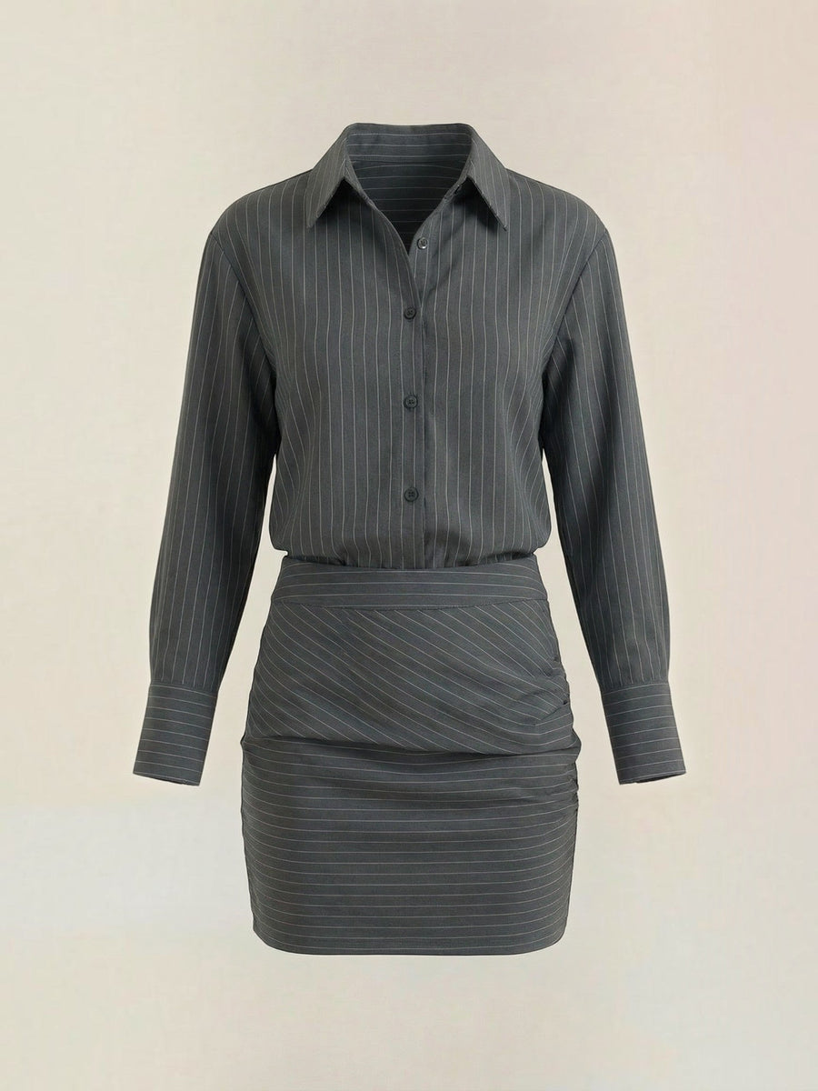 Sabrina Pinstripe Blouse and Mini Skirt Set