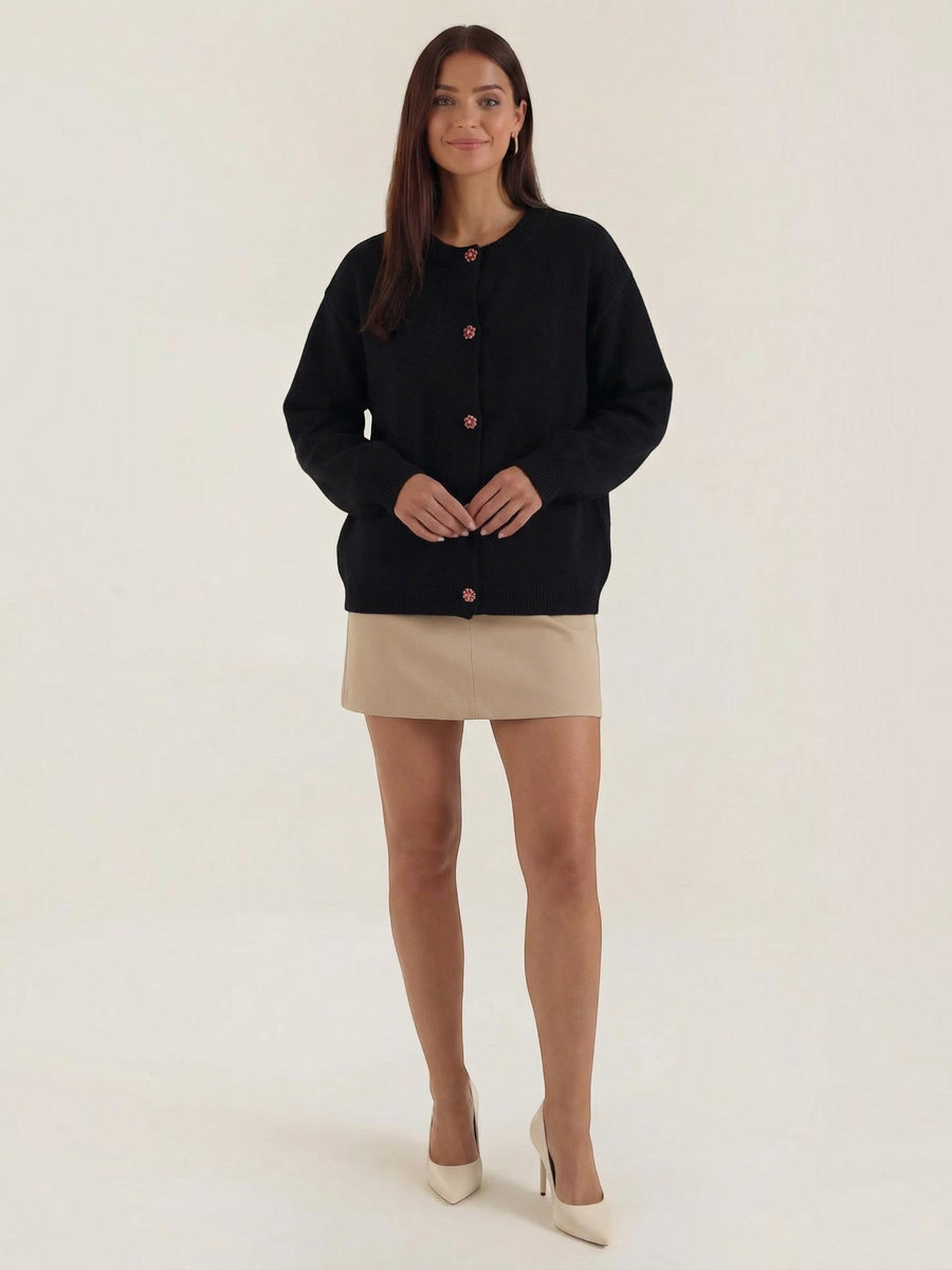 Sherry Flower Button Oversized Cardigan