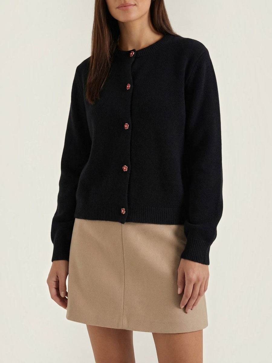 Sherry Flower Button Oversized Cardigan