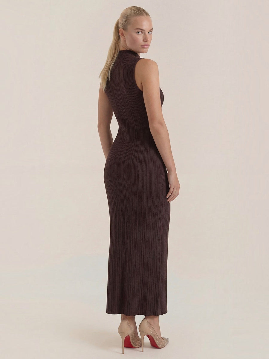 Sonia Mock Neck Ribbed Bodycon Maxi Dress