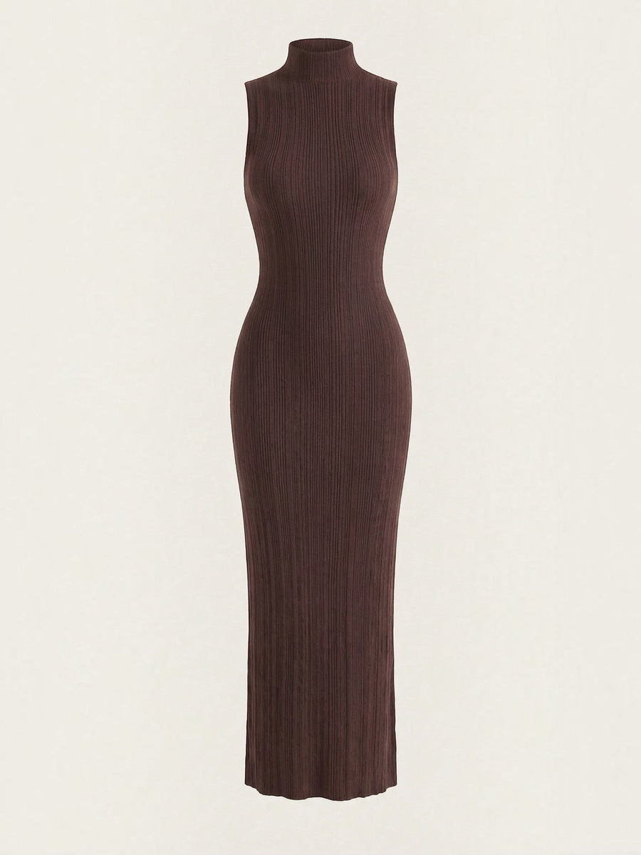 Sonia Mock Neck Ribbed Bodycon Maxi Dress