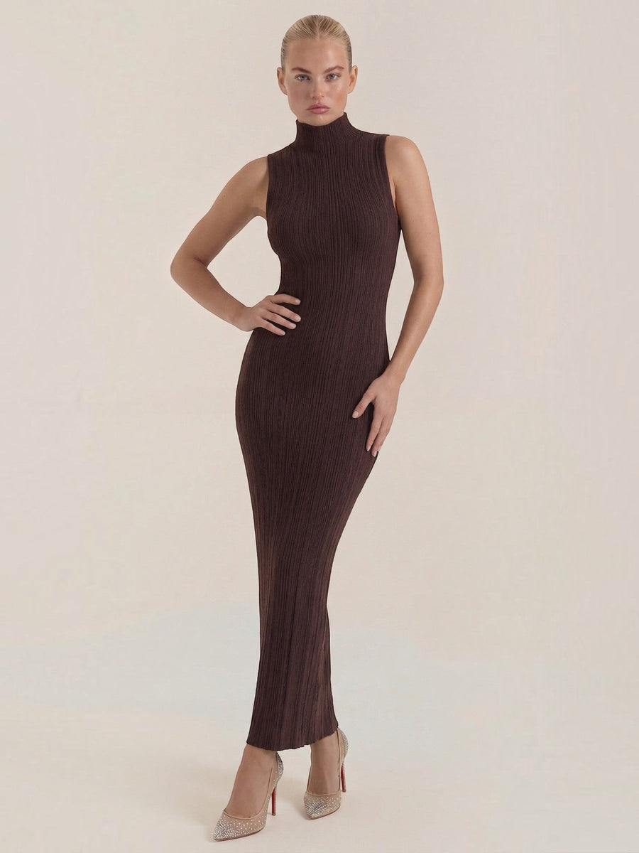 Sonia Mock Neck Ribbed Bodycon Maxi Dress