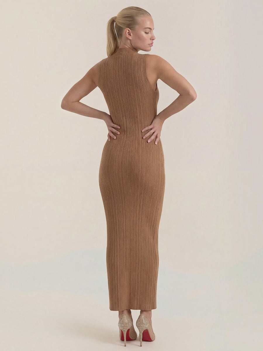 Sonia Mock Neck Ribbed Bodycon Maxi Dress