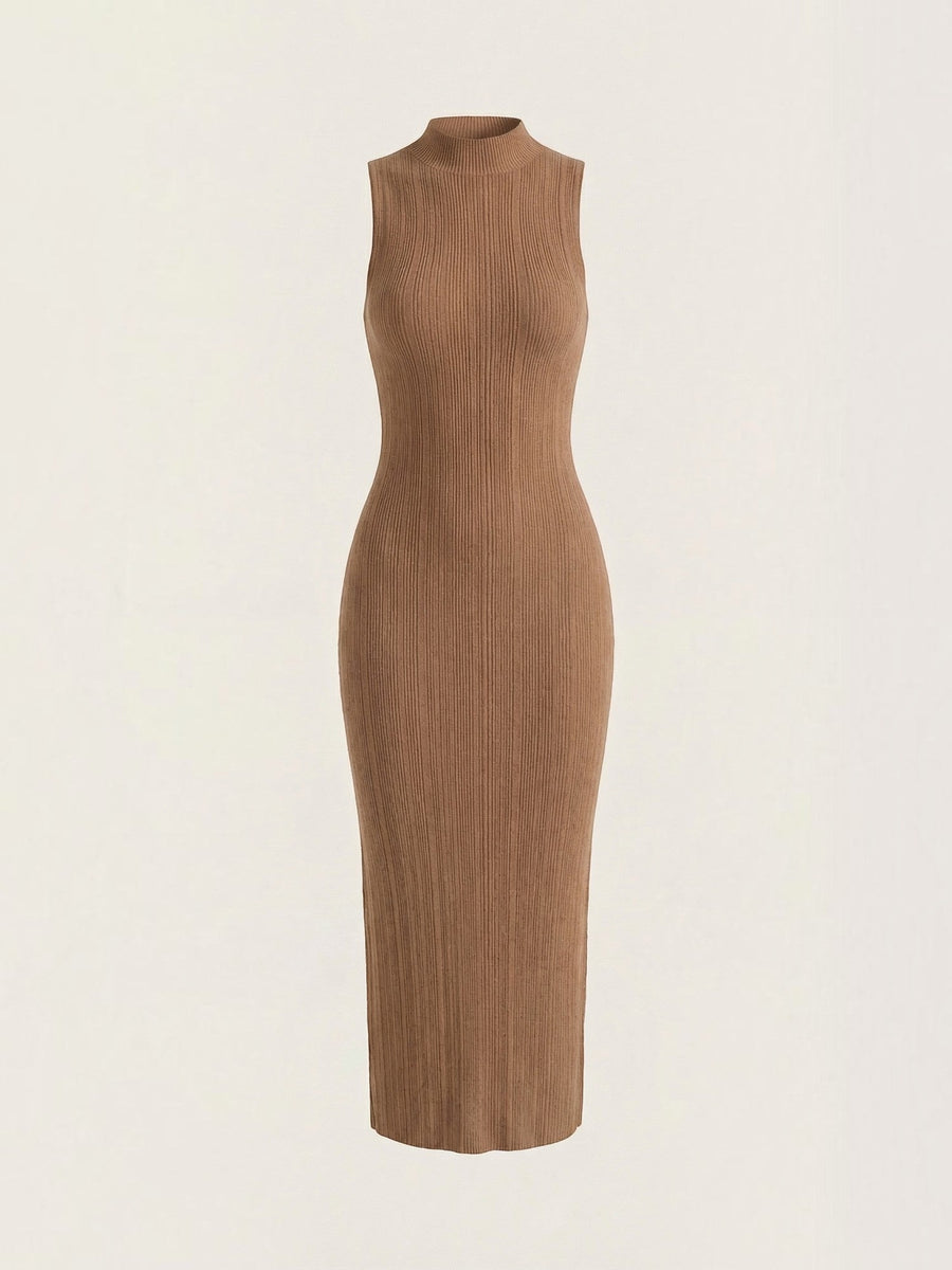 Sonia Mock Neck Ribbed Bodycon Maxi Dress