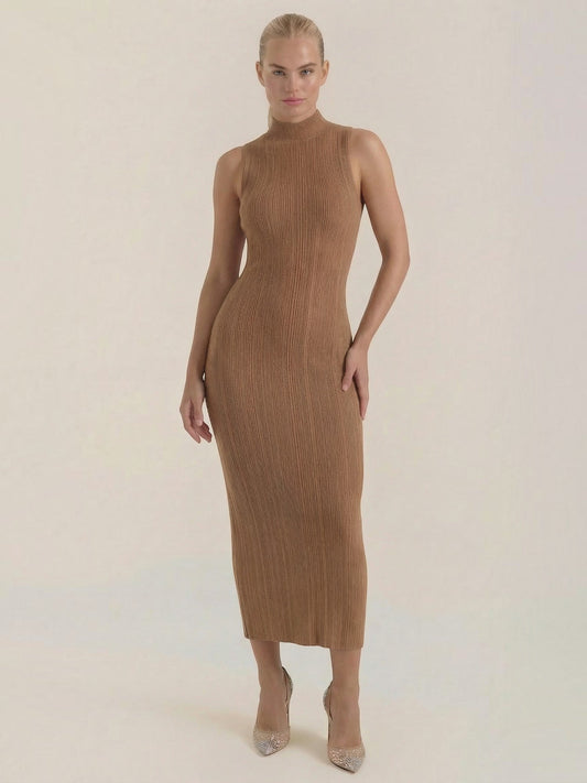 Sonia Mock Neck Ribbed Bodycon Maxi Dress