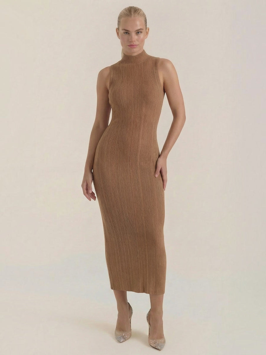 Sonia Mock Neck Ribbed Bodycon Maxi Dress