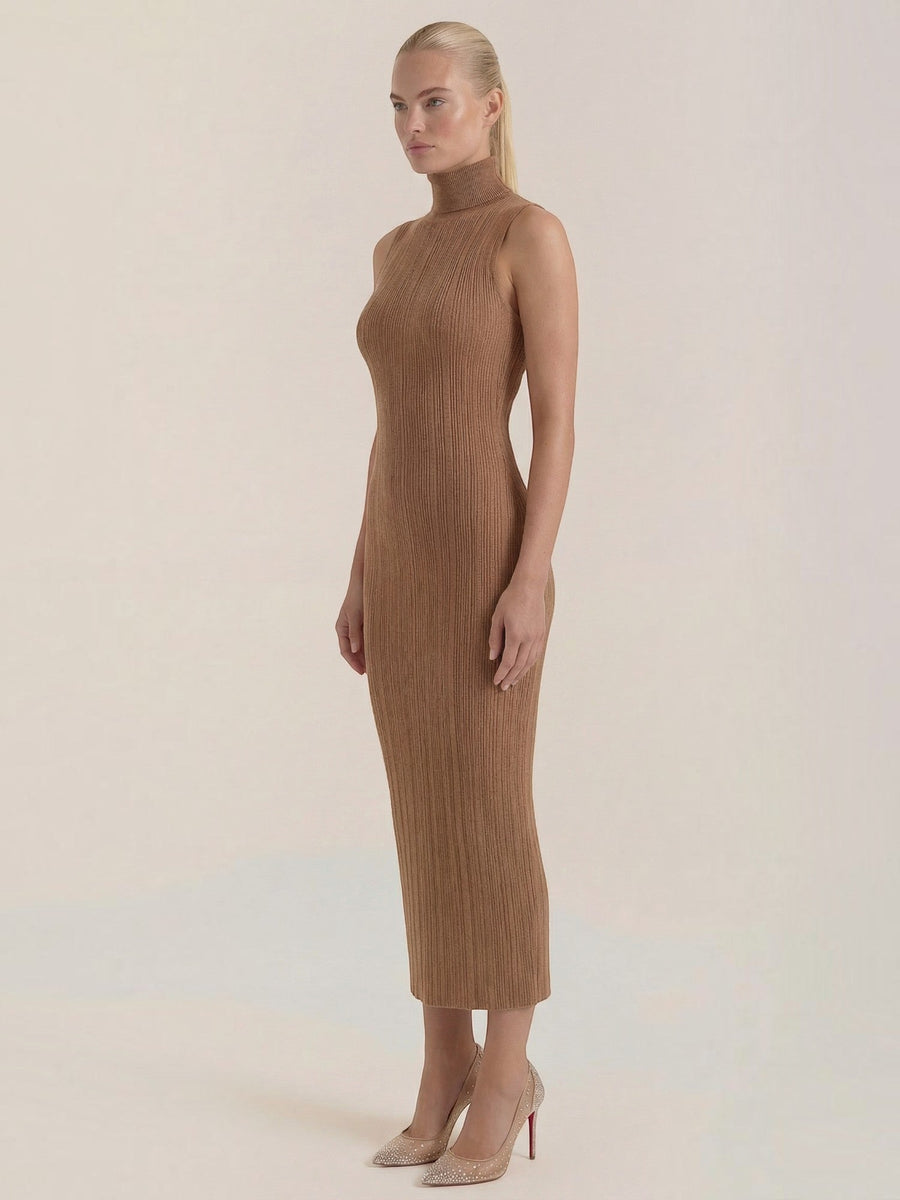 Sonia Mock Neck Ribbed Bodycon Maxi Dress