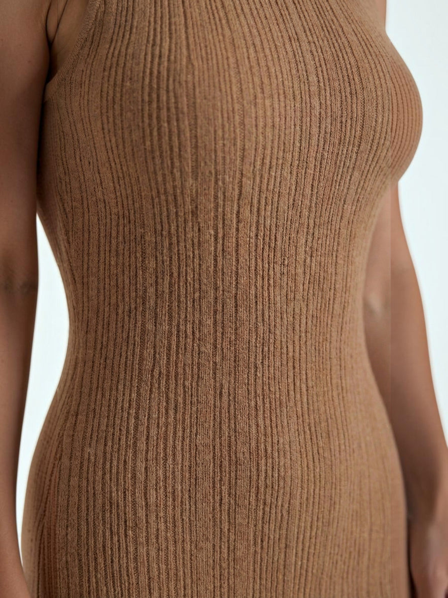 Sonia Mock Neck Ribbed Bodycon Maxi Dress