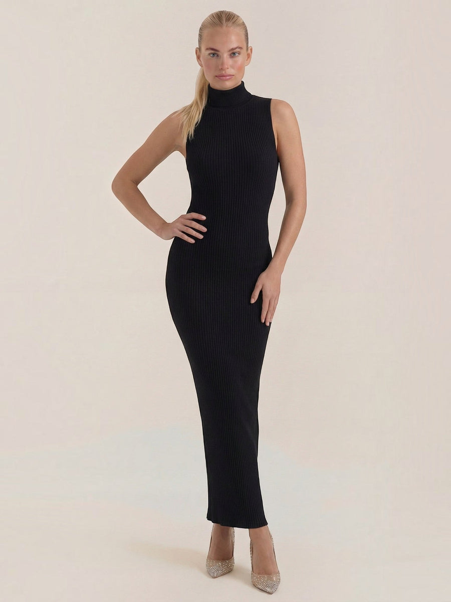 Sonia Mock Neck Ribbed Bodycon Maxi Dress