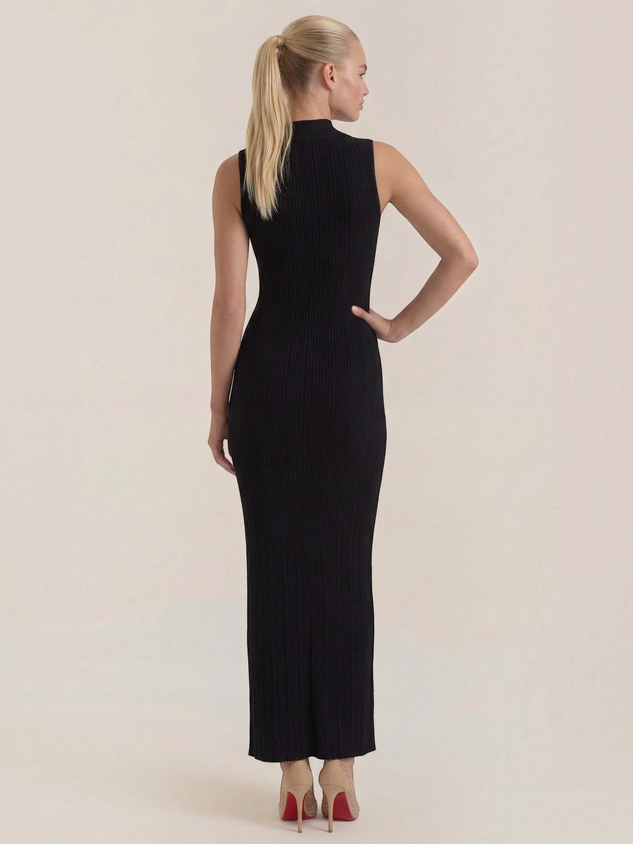 Sonia Mock Neck Ribbed Bodycon Maxi Dress