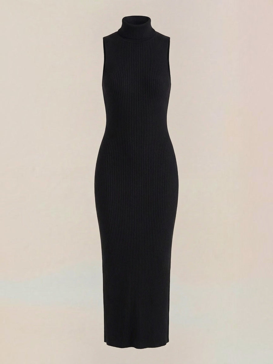 Sonia Mock Neck Ribbed Bodycon Maxi Dress