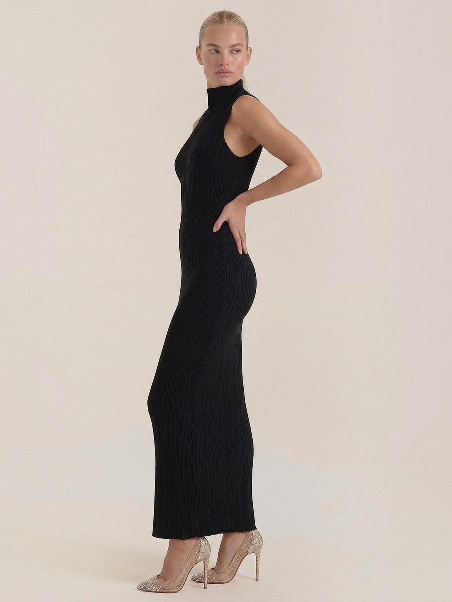 Sonia Mock Neck Ribbed Bodycon Maxi Dress
