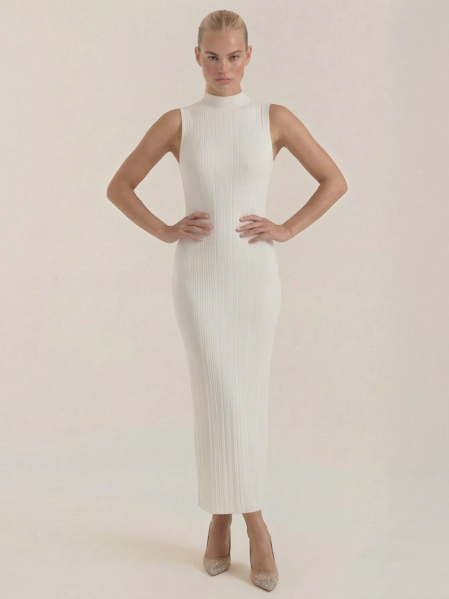 Sonia Mock Neck Ribbed Bodycon Maxi Dress