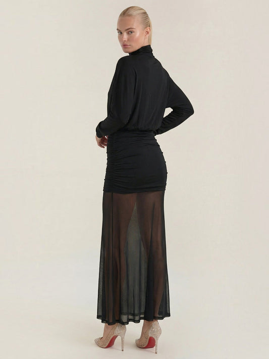 Sonya Batwing Sleeve Mesh Hem Maxi Dress