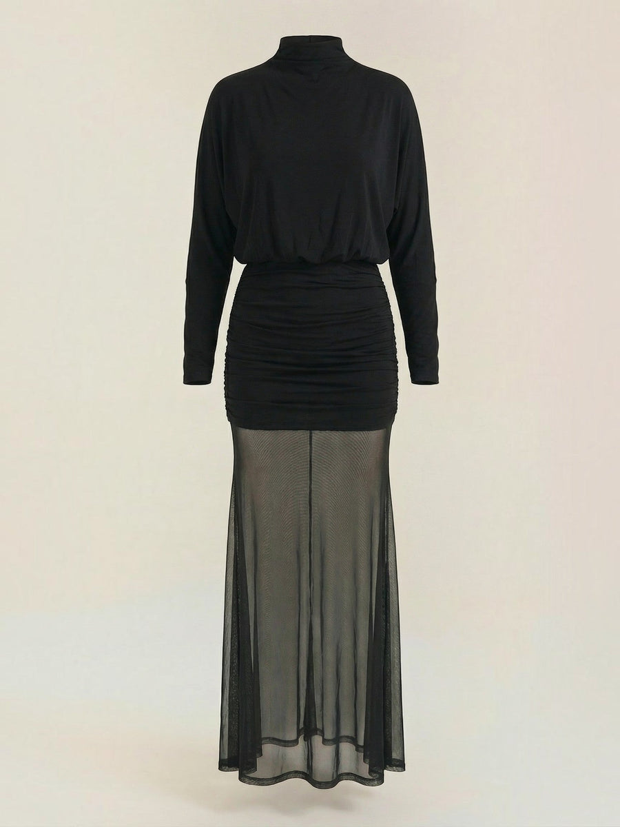 Sonya Batwing Sleeve Mesh Hem Maxi Dress