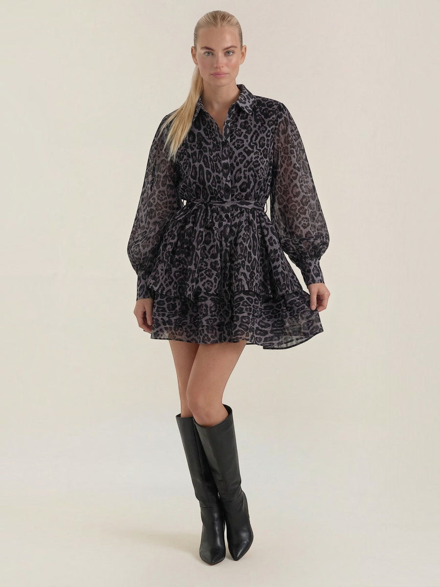 Stella Leopard Print Mini Shirt Dress