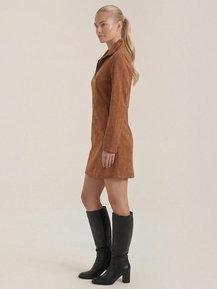 Tamara Suede Look Zip Front Mini Dress