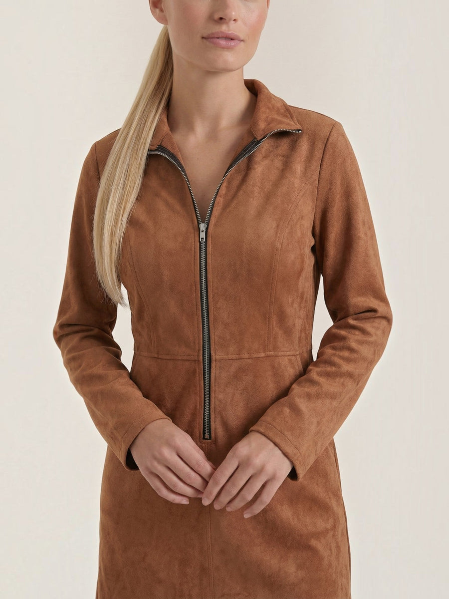 Tamara Suede Look Zip Front Mini Dress