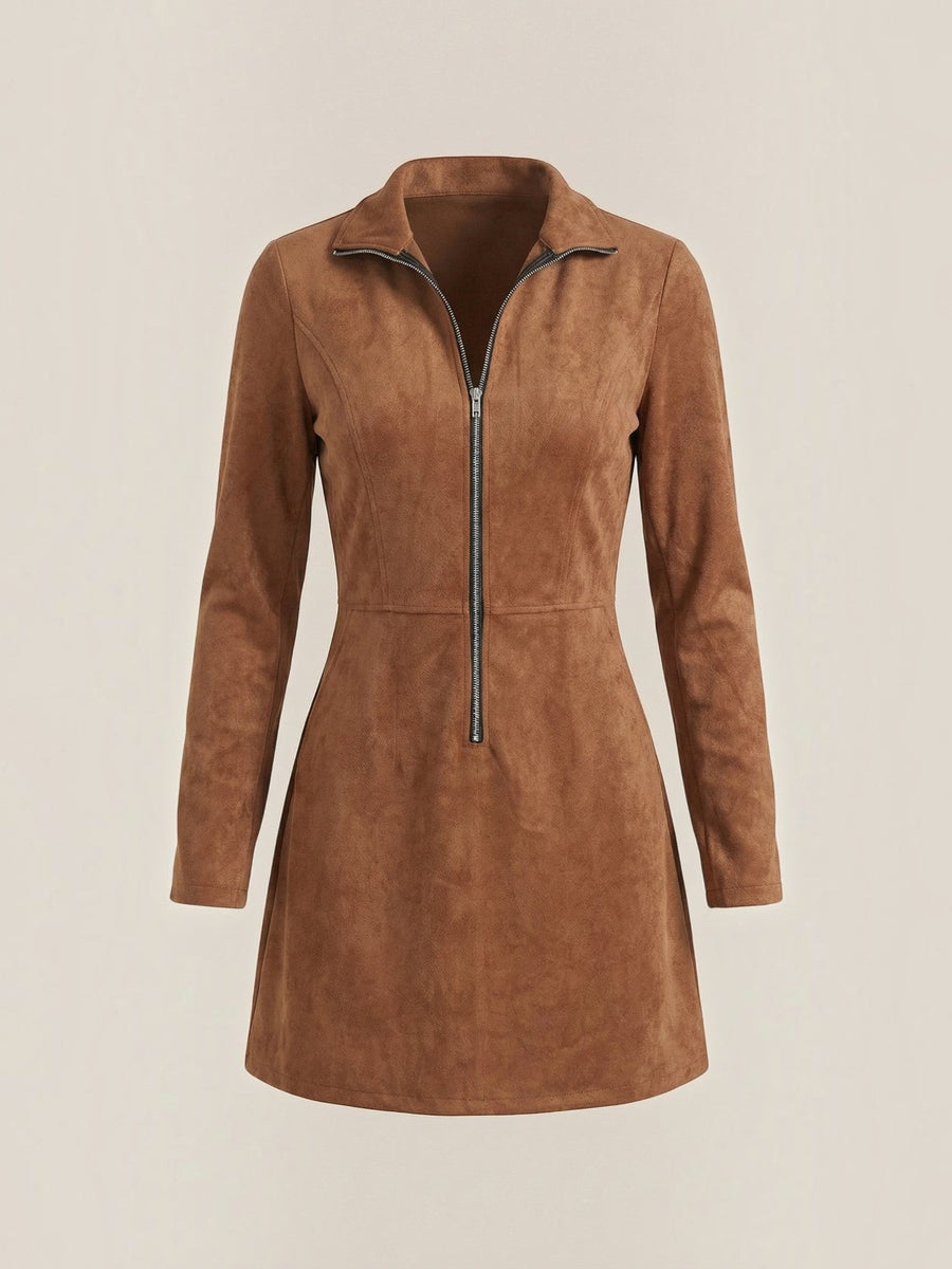 Tamara Suede Look Zip Front Mini Dress