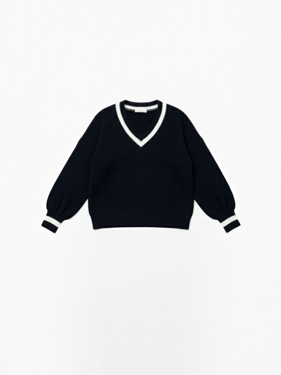 Tina Contrast Trim V Neck Sweater