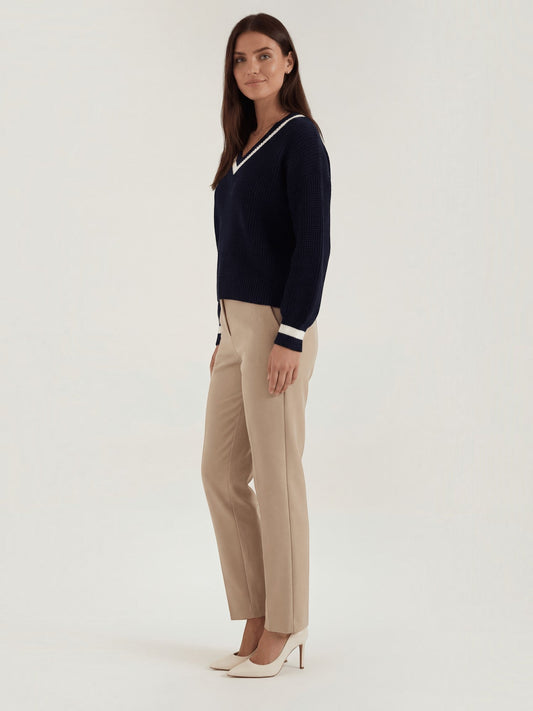 Tina Contrast Trim V Neck Sweater