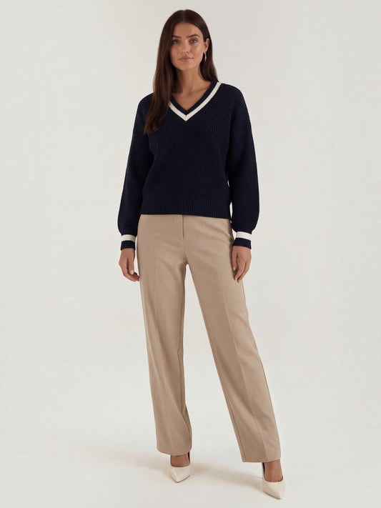 Tina Contrast Trim V Neck Sweater