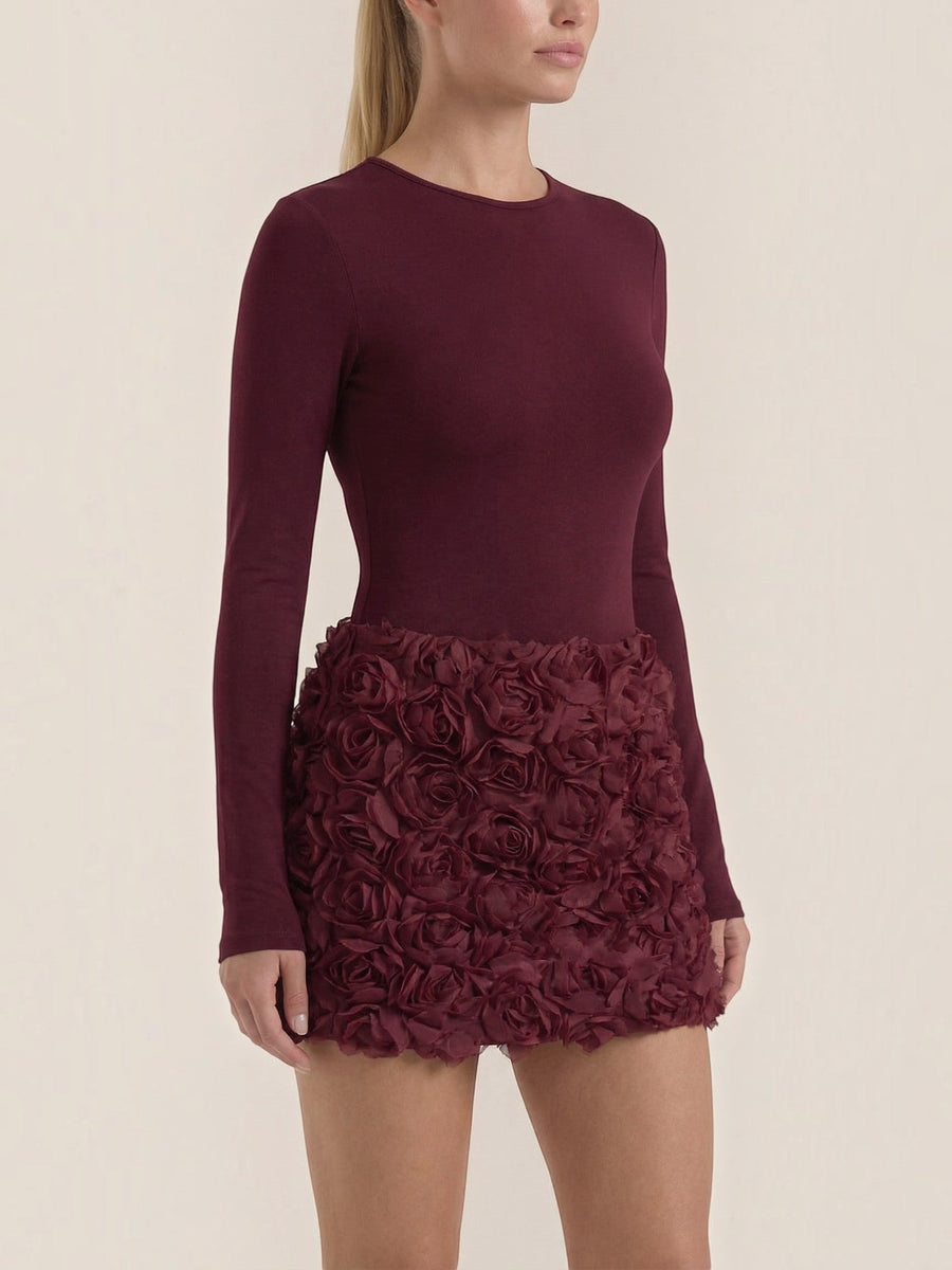 Tonya 3D Rose Skirt Long Sleeve Mini Dress