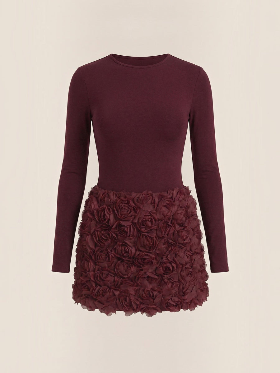 Tonya 3D Rose Skirt Long Sleeve Mini Dress