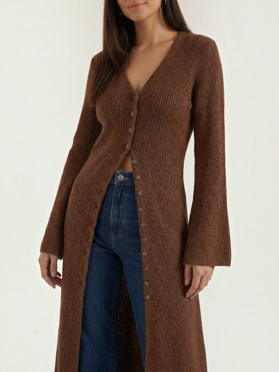 Valerie Ribbed V Neck Maxi Cardigan