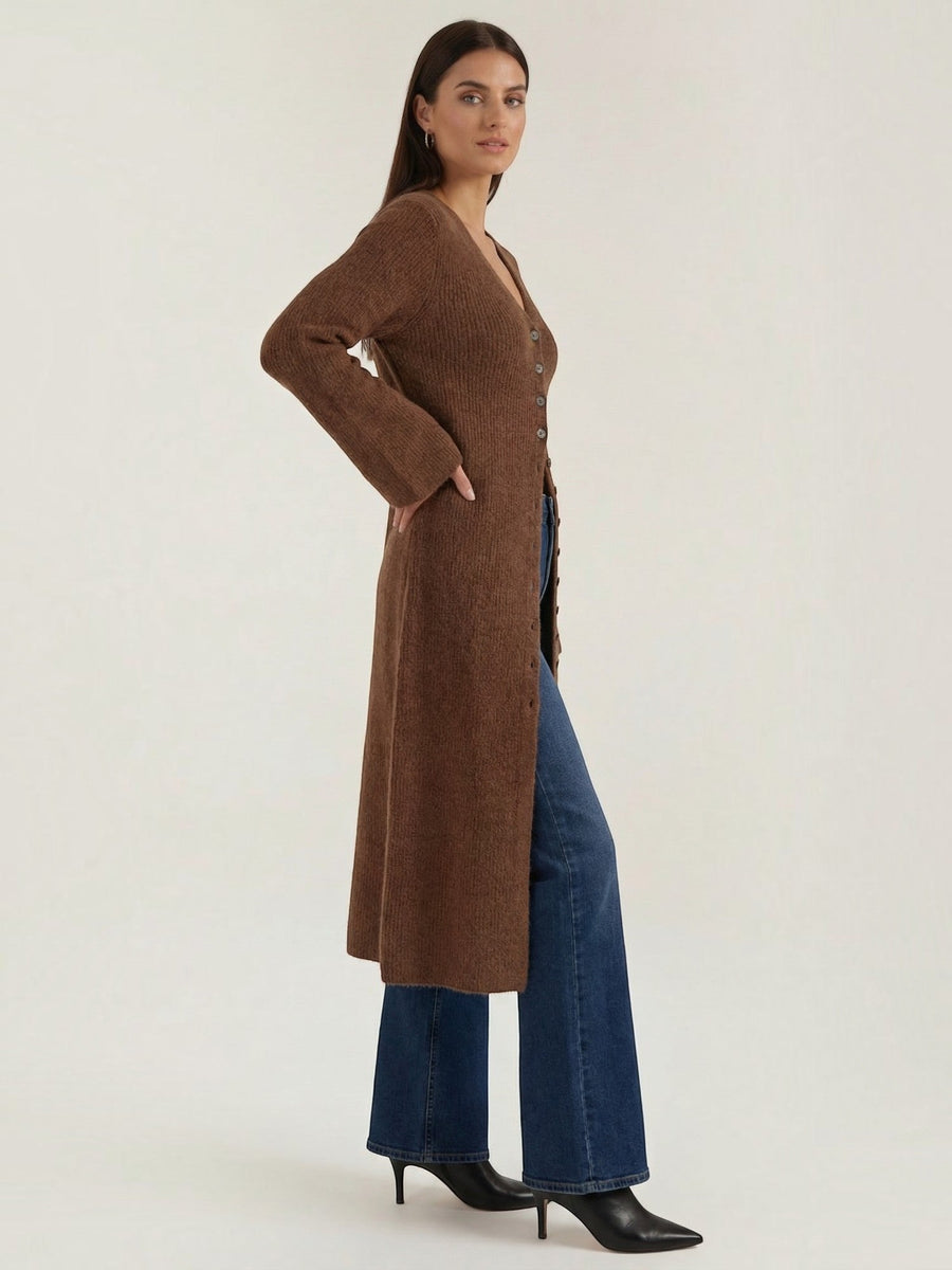 Valerie Ribbed V Neck Maxi Cardigan