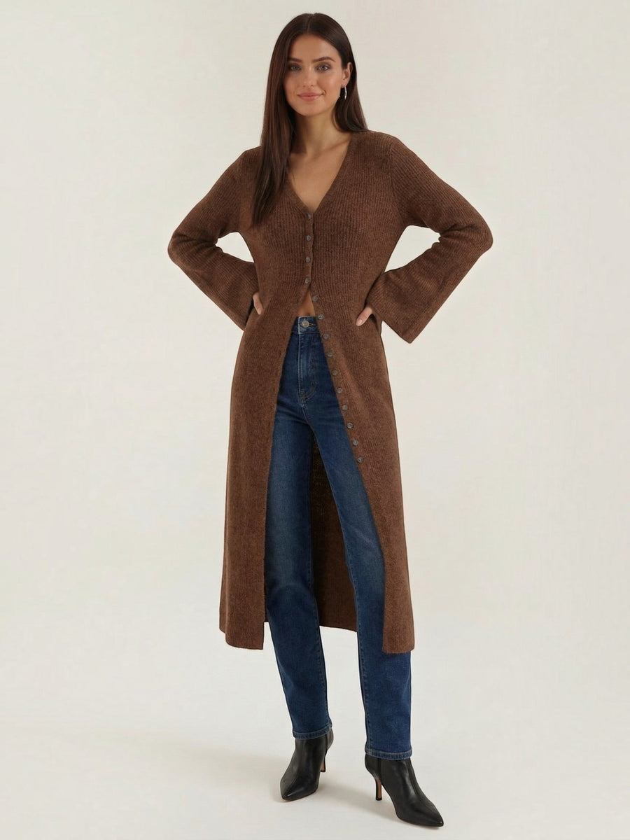 Valerie Ribbed V Neck Maxi Cardigan