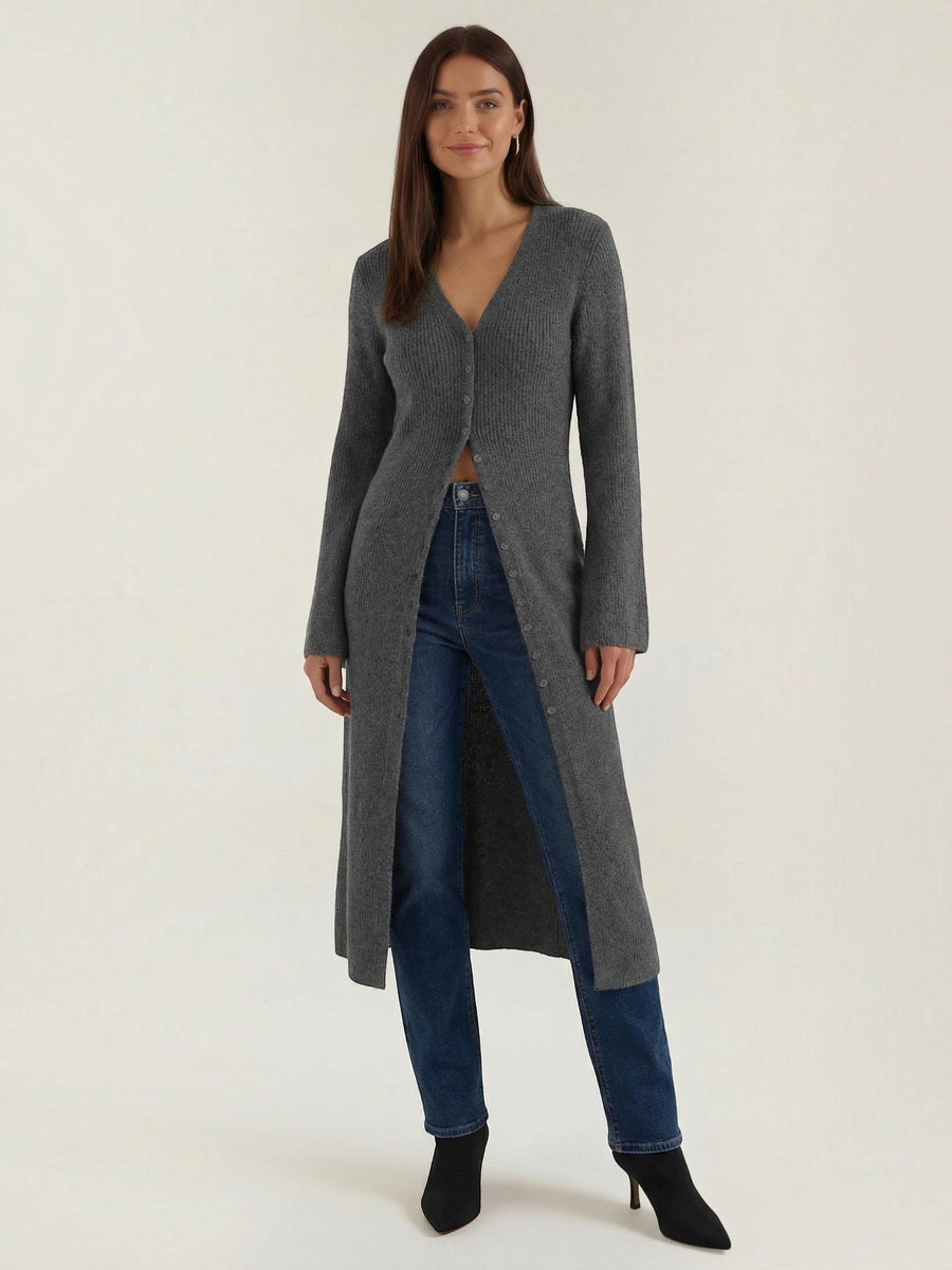 Valerie Ribbed V Neck Maxi Cardigan