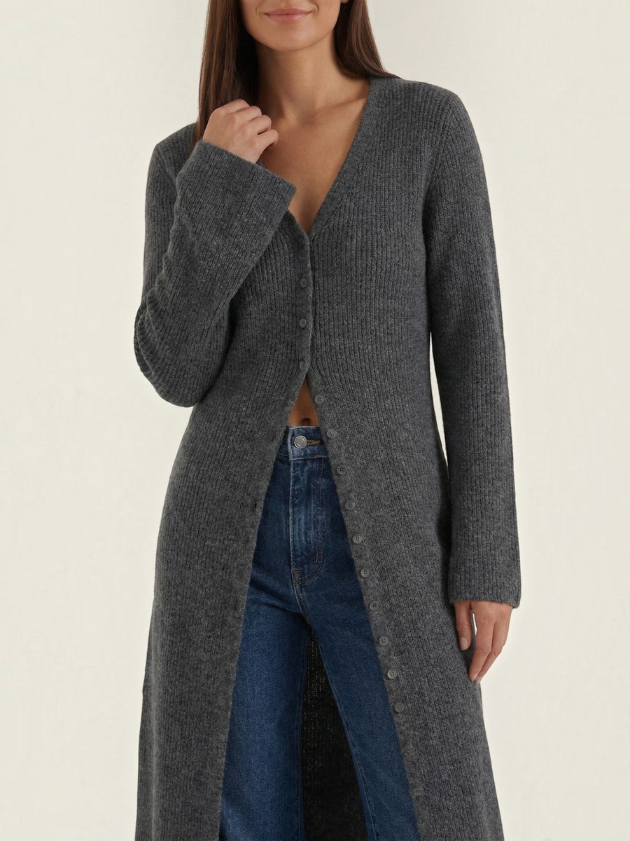 Valerie Ribbed V Neck Maxi Cardigan