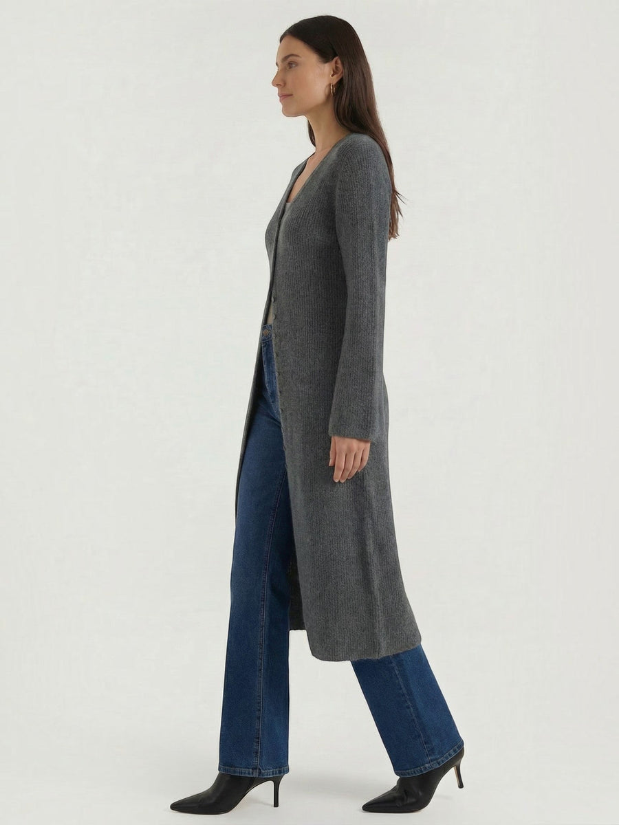 Valerie Ribbed V Neck Maxi Cardigan