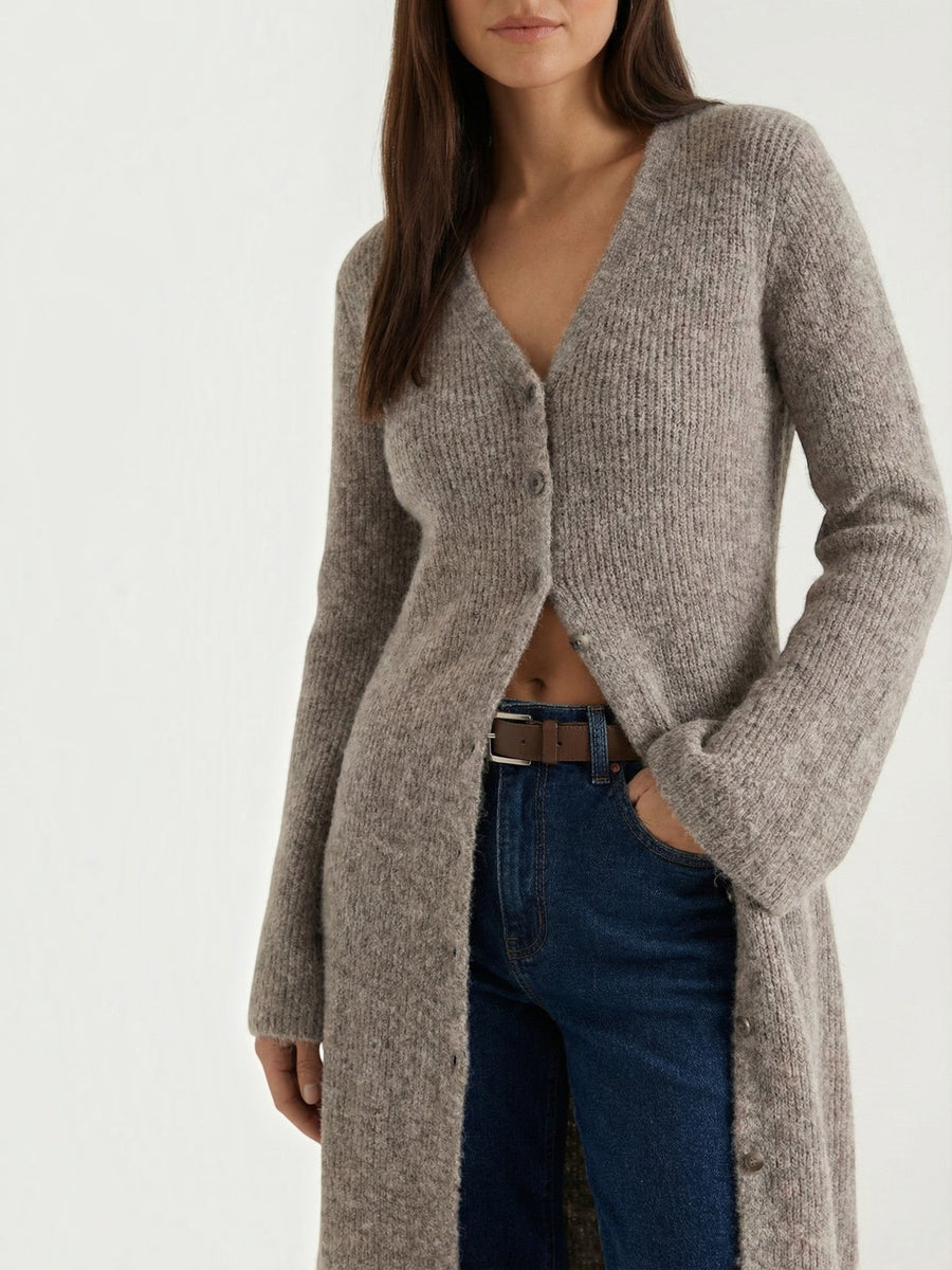 Valerie Ribbed V Neck Maxi Cardigan
