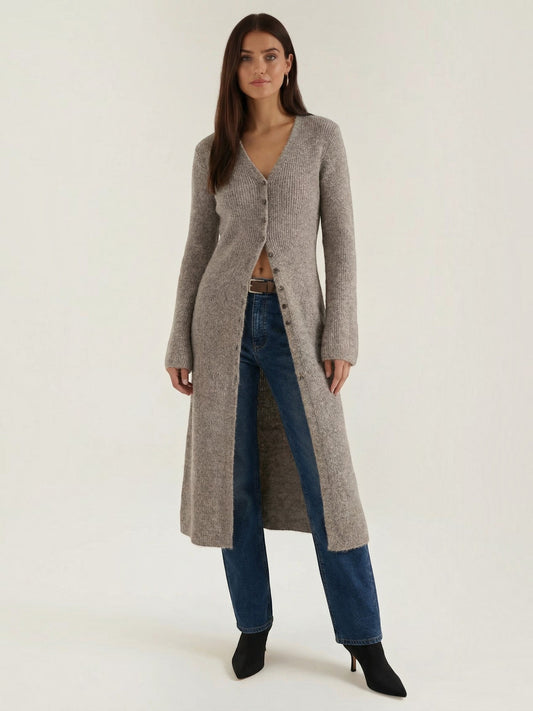 Valerie Ribbed V Neck Maxi Cardigan