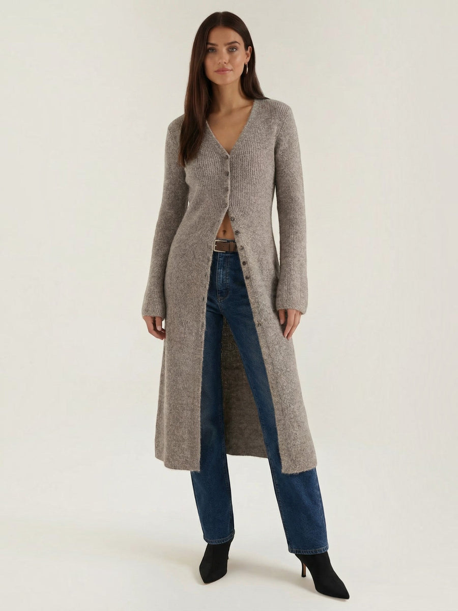 Valerie Ribbed V Neck Maxi Cardigan