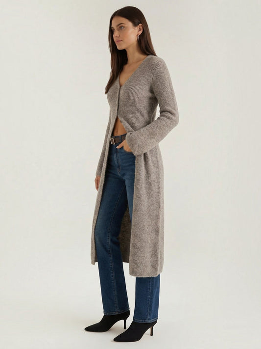 Valerie Ribbed V Neck Maxi Cardigan