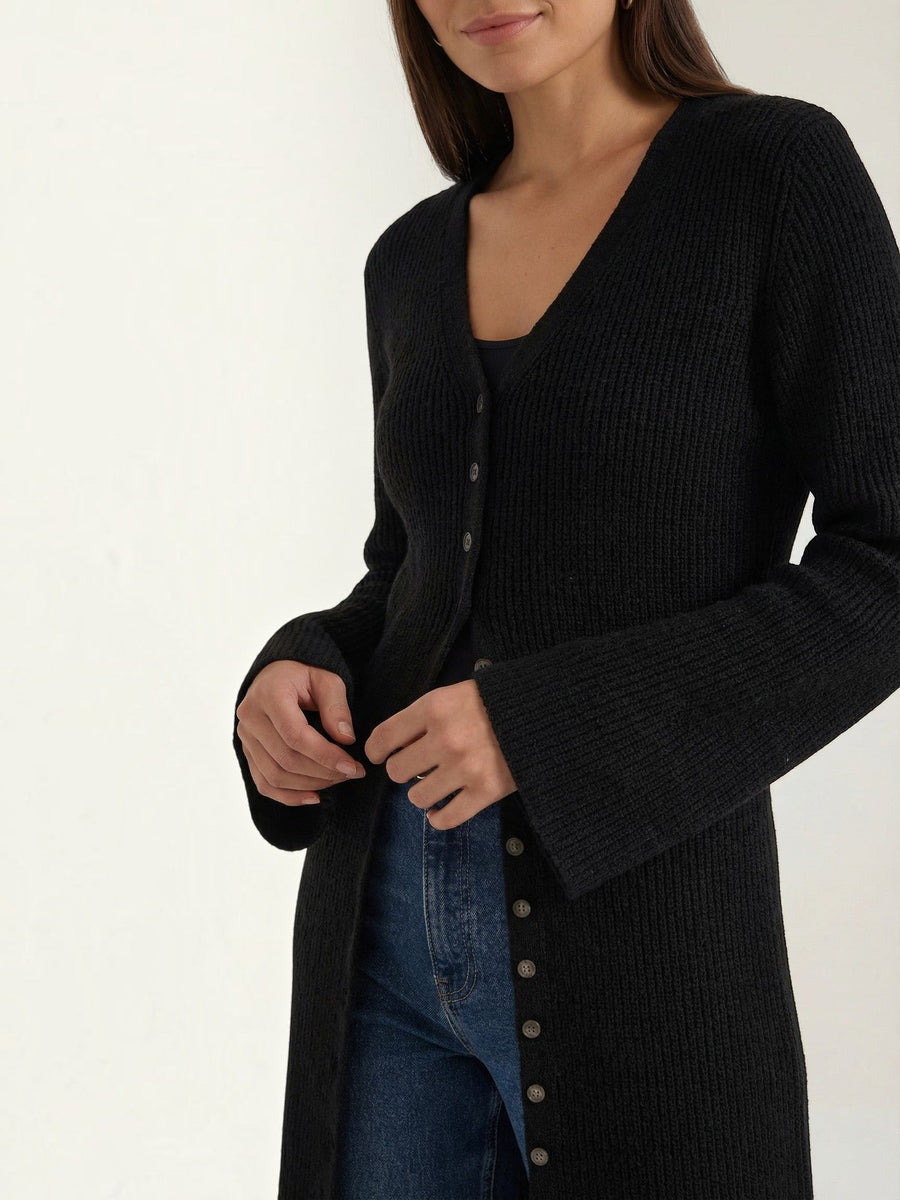 Valerie Ribbed V Neck Maxi Cardigan