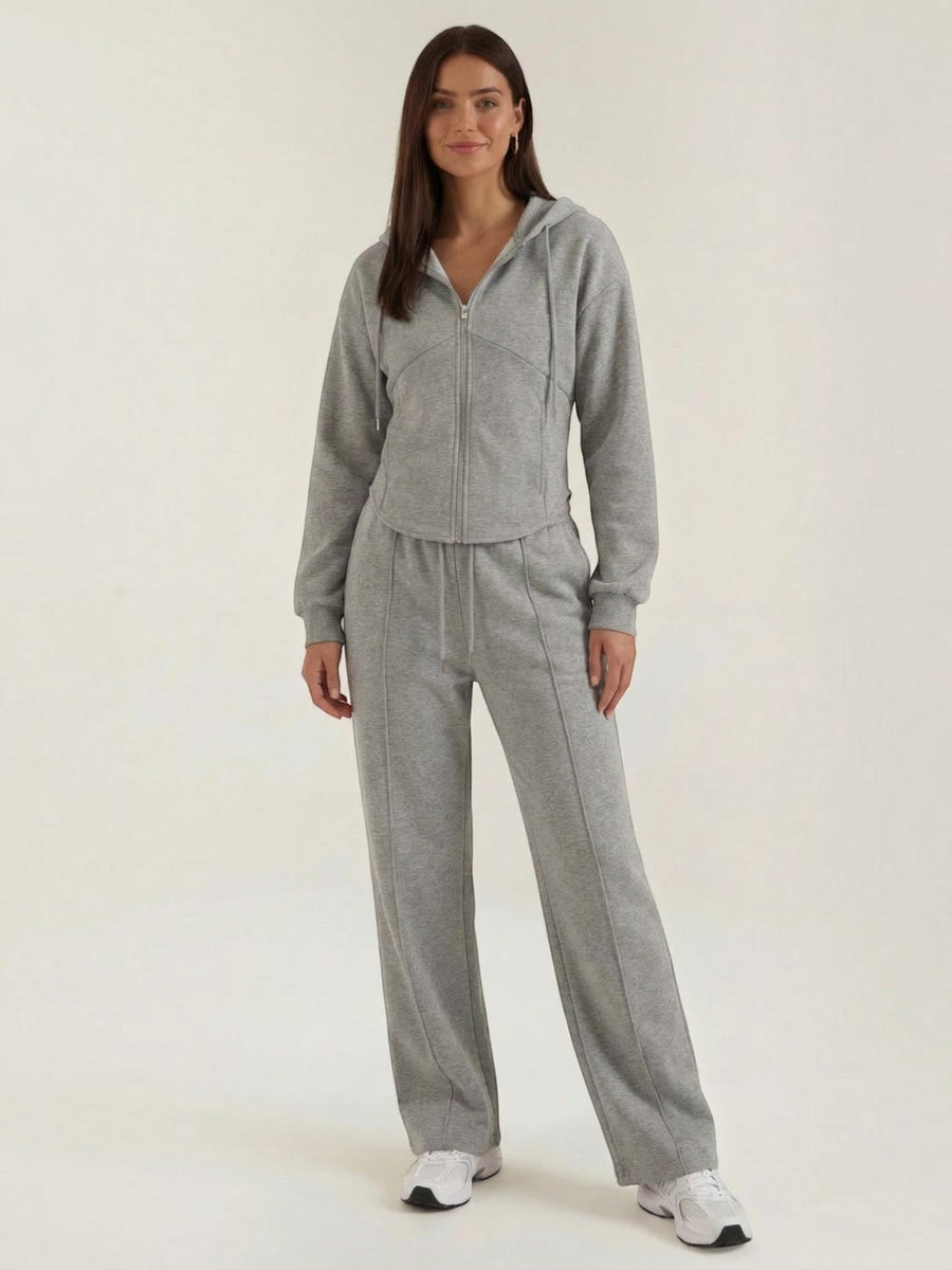 Yolanda Zip Hoodie and Wide Leg Pants Set