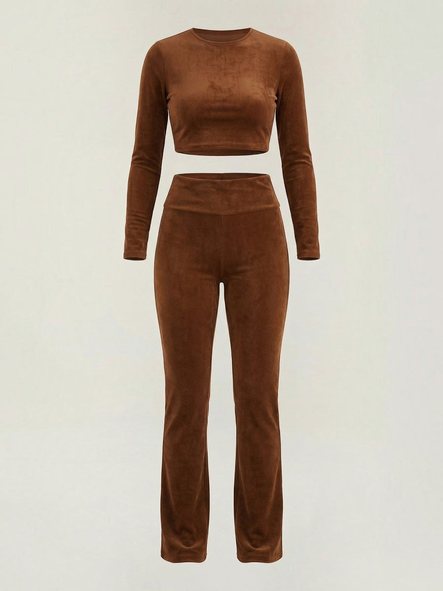Liora Long Sleeve Crop Top and High Waist Pants Set