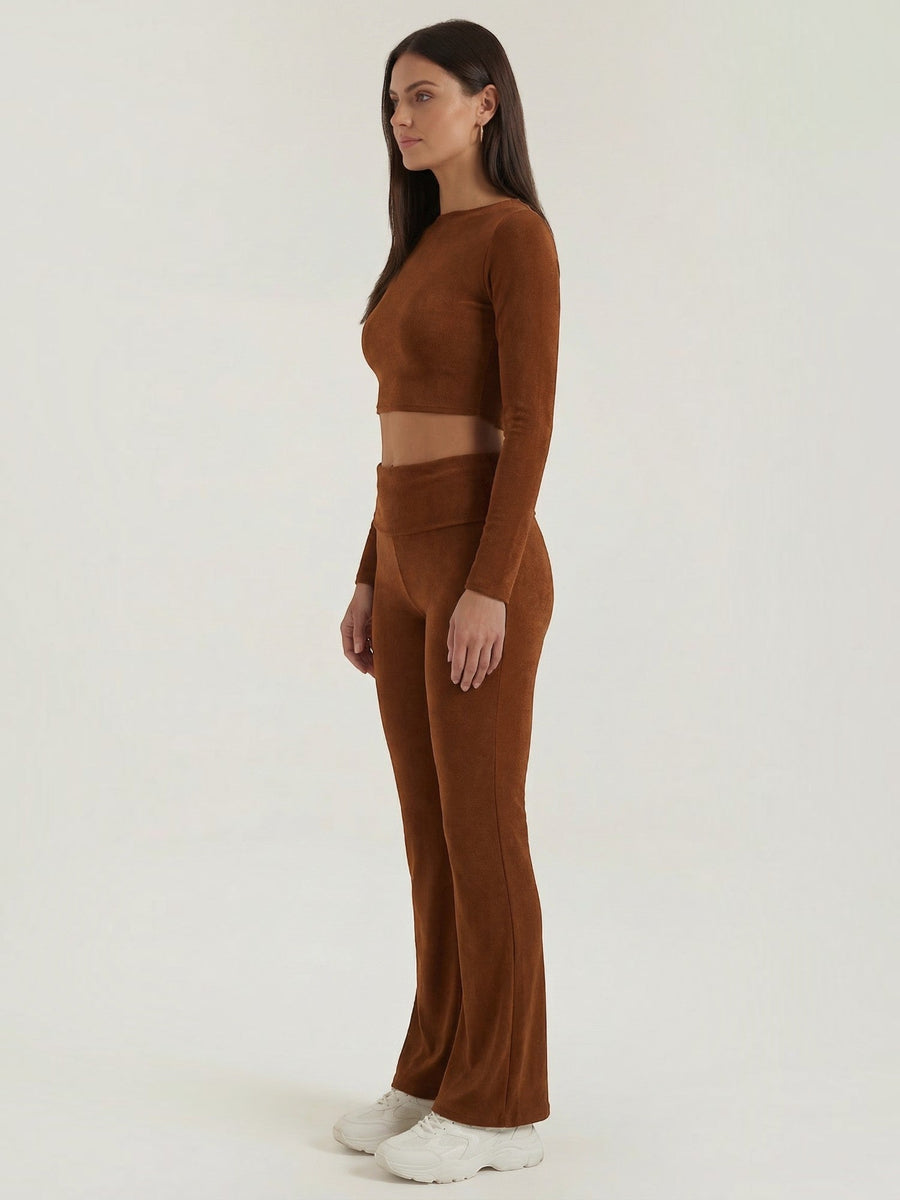 Liora Long Sleeve Crop Top and High Waist Pants Set