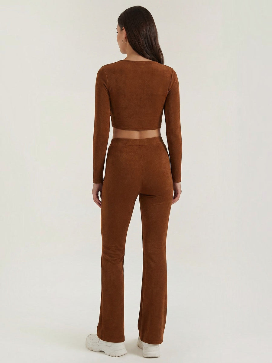 Liora Long Sleeve Crop Top and High Waist Pants Set