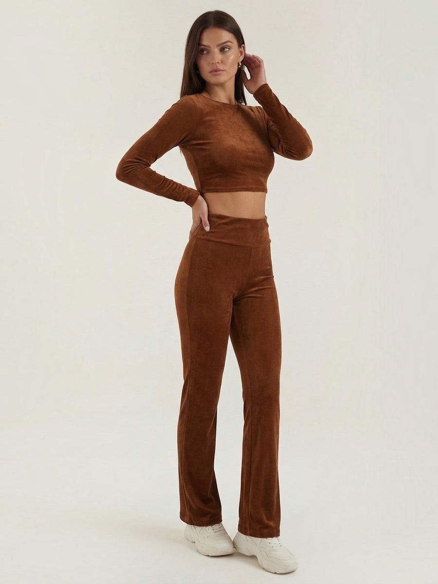 Liora Long Sleeve Crop Top and High Waist Pants Set