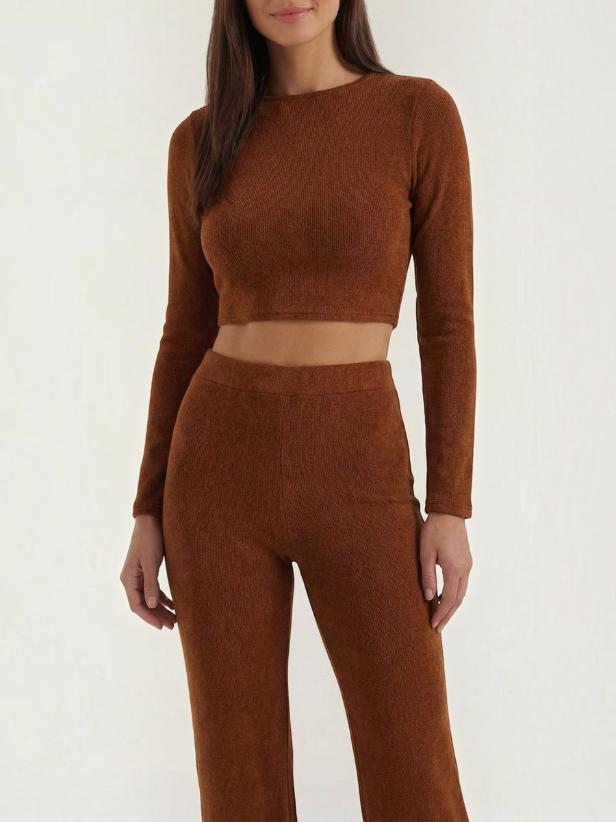 Liora Long Sleeve Crop Top and High Waist Pants Set