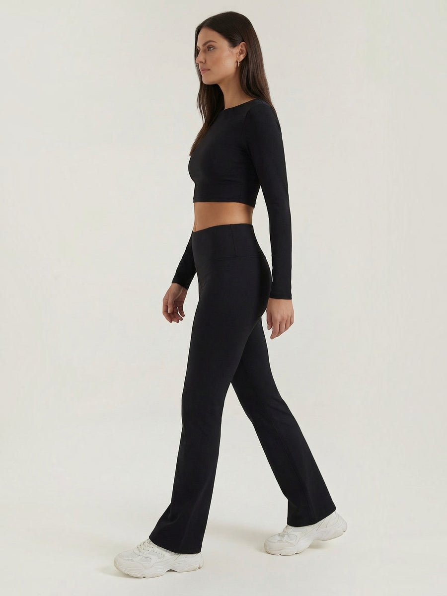 Liora Long Sleeve Crop Top and High Waist Pants Set