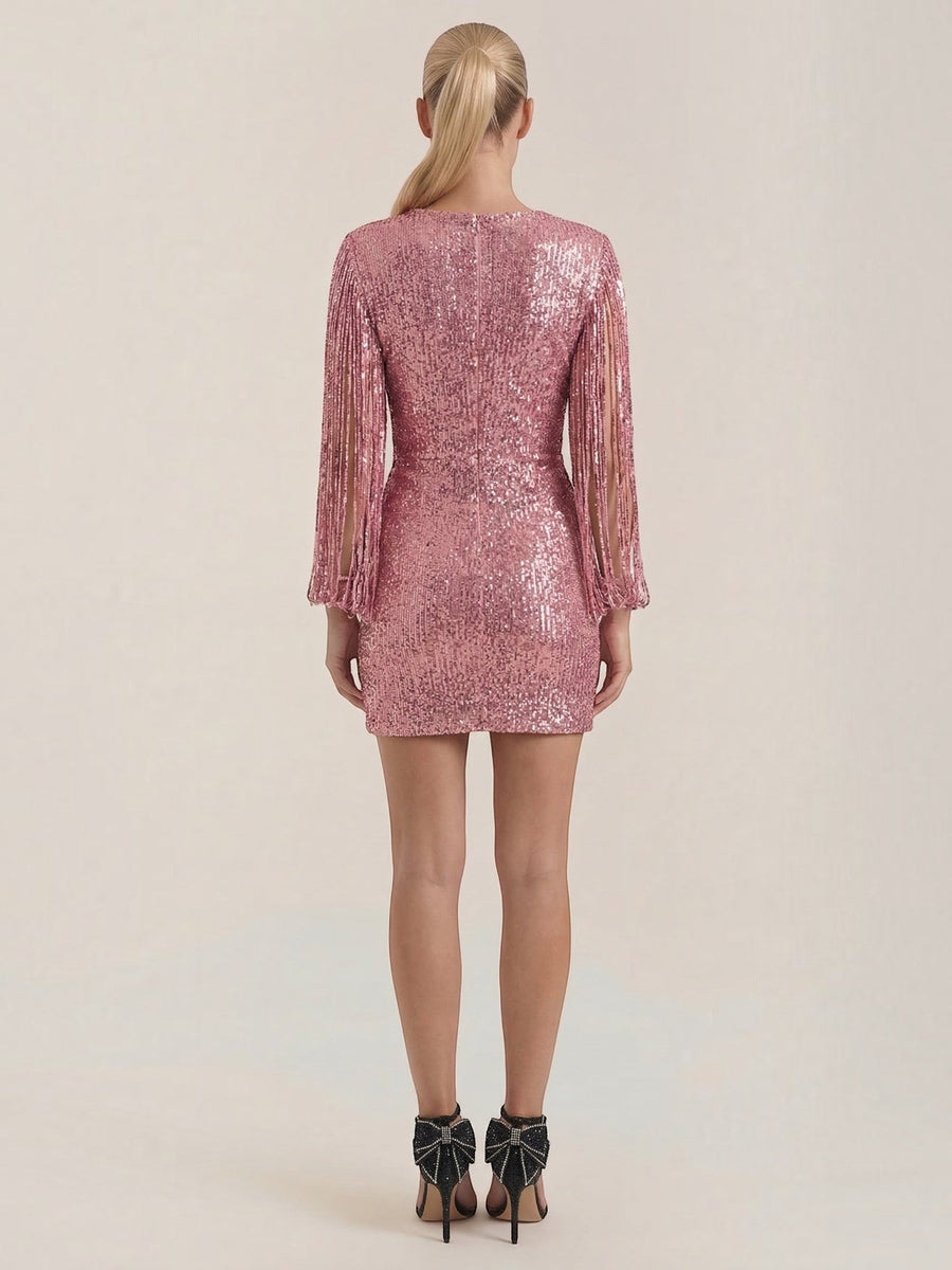Marlene Sequin Fringe Sleeve Mini Dress